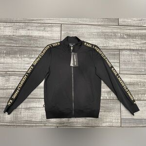 KARL LAGERFELD PARIS Women Black Block Letter Jacket Size S NWT